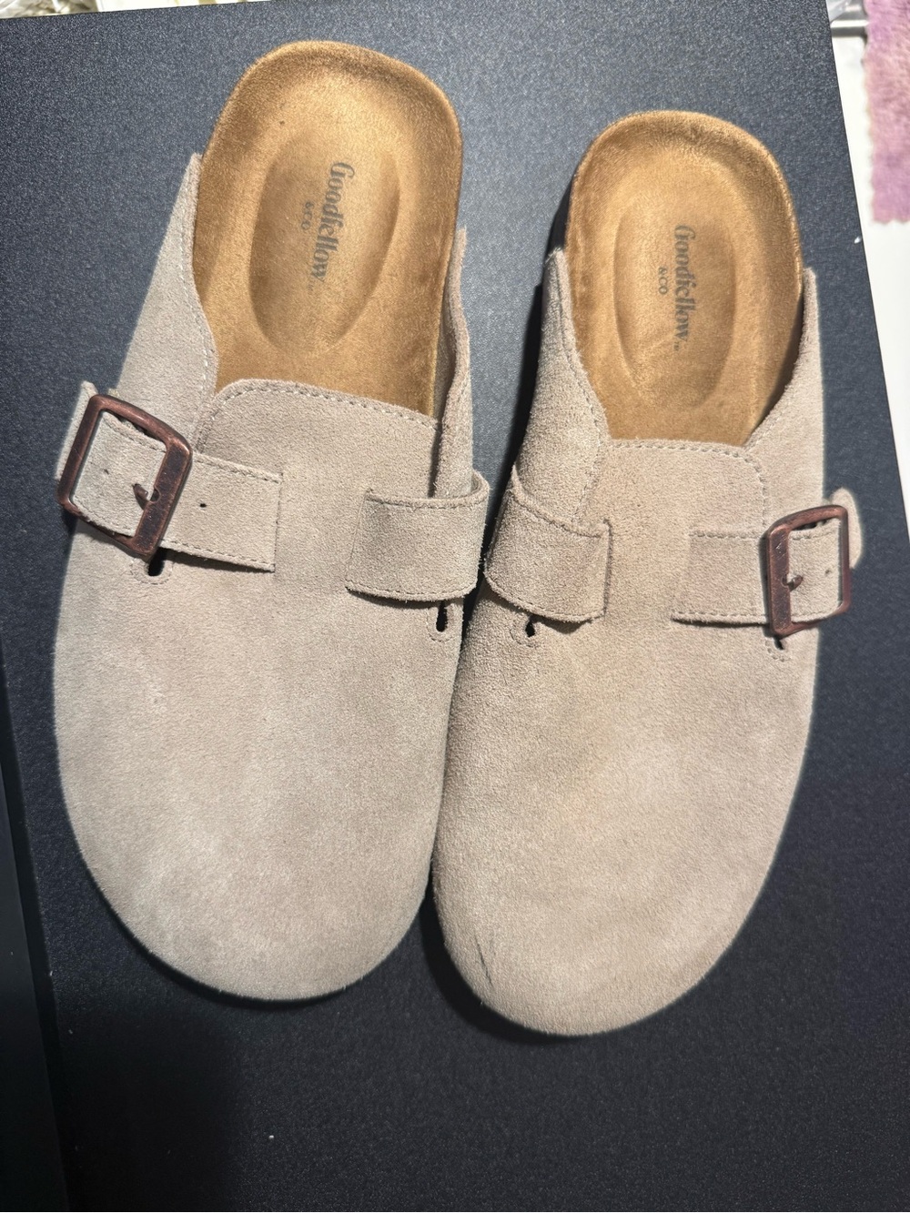Goodfellow & Co. Suede Buckled Slip-On Clogs in Taupe